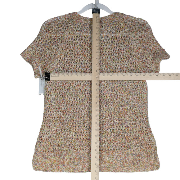 Cabi Sweater Womens Medium 100% Cotton Pastel Rainbow Short Sleeve Open Knit - Picture 8 of 10
